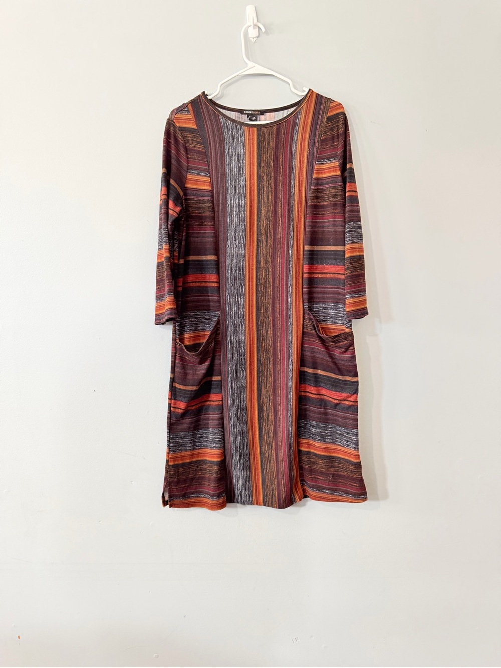 Robert Louis Size M Striped Pocket Dress 3/4 Sleeve Boho Fall Stretch